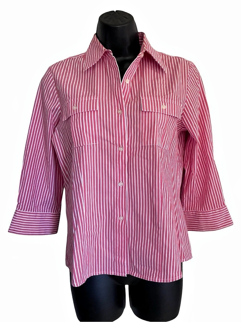 Vintage 90s Rafaella Coastal Grandma Preppy Striped Shirt Red & White Sz 6